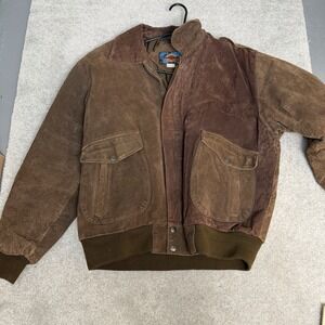 Vtg Weekends Brown Leather Bomber Aviator Flight Jacket Coat Mens Medium 1990s